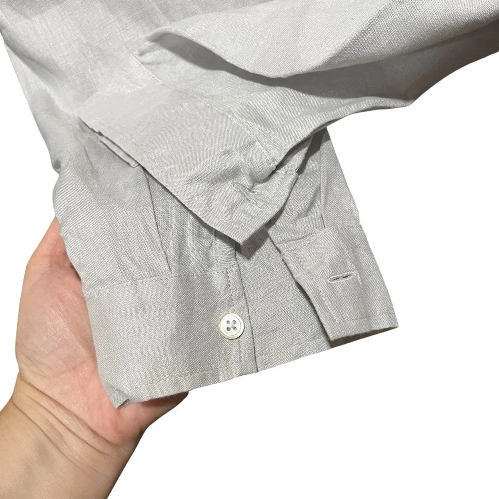 J. Jill Love Linen 100% Linen Light Gray Silver Button Down Shirt - Picture 3 of 10